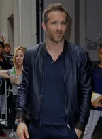 Ryan Reynolds Navy Blue Leather Jacket