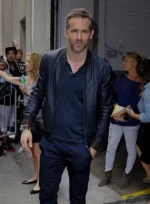 Ryan Reynolds Navy Blue Leather Jacket