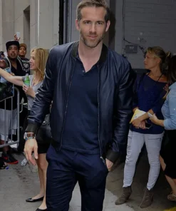 Ryan Reynolds Navy Blue Leather Jacket