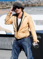 Johnny Depp Beige Leather Jacket