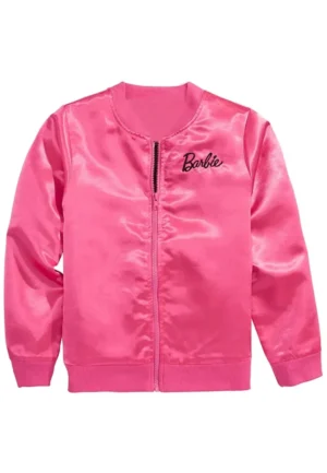 Barbie Pink Satin Bomber Jacket