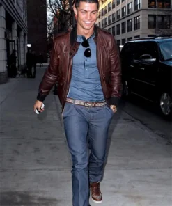 Cristiano Ronaldo Brown Leather Jacket