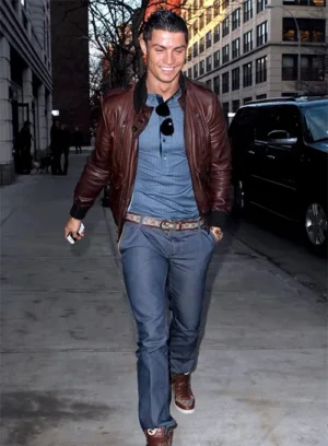 Cristiano Ronaldo Brown Leather Jacket