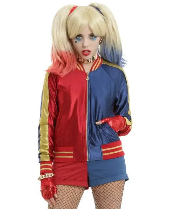 Suicide Squad Halloween Harley Quinn Satin Red & Blue Jacket