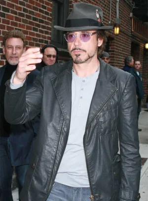 Robert Downey Jr Black Leather Blazer