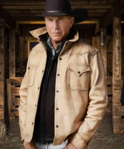 Yellowstone S05 John Dutton White Cream Leather Jacket