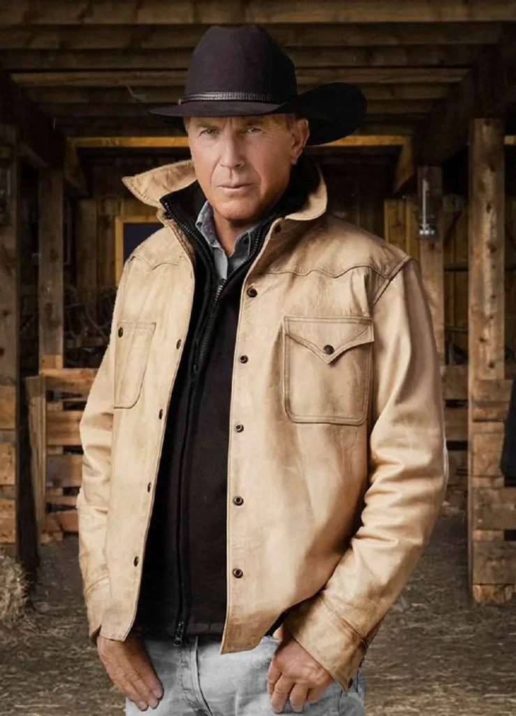 Yellowstone S05 John Dutton White Cream Leather Jacket