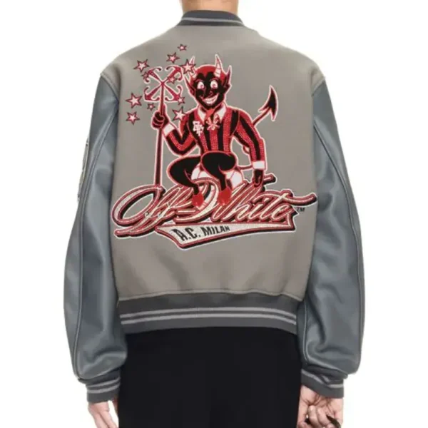 AC Milan Logo Off-White Gray Varsity Jacket