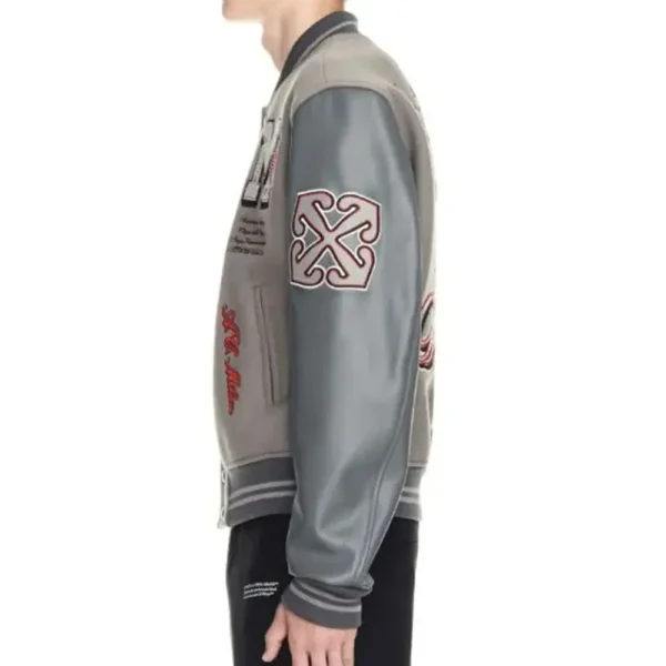 AC Milan Logo Off-White Gray Varsity Jacket