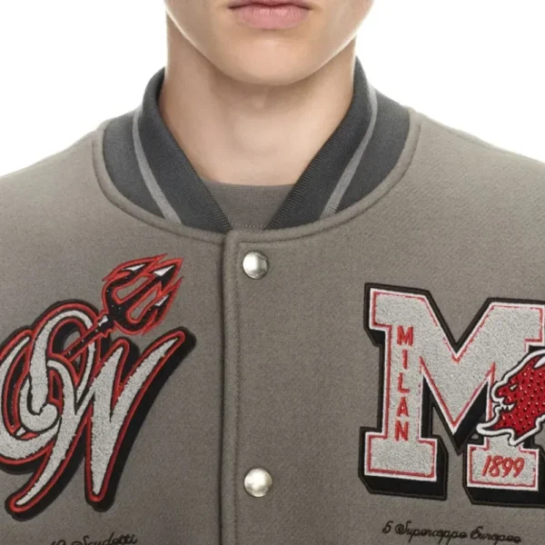 AC Milan Logo Off-White Gray Varsity Jacket