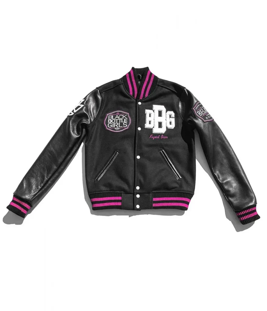 Black Bottle Girls Letterman Varsity Jacket