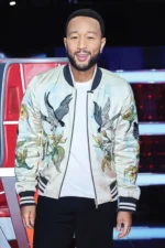 John Legend Embellished Bird Print Bomber Jacket