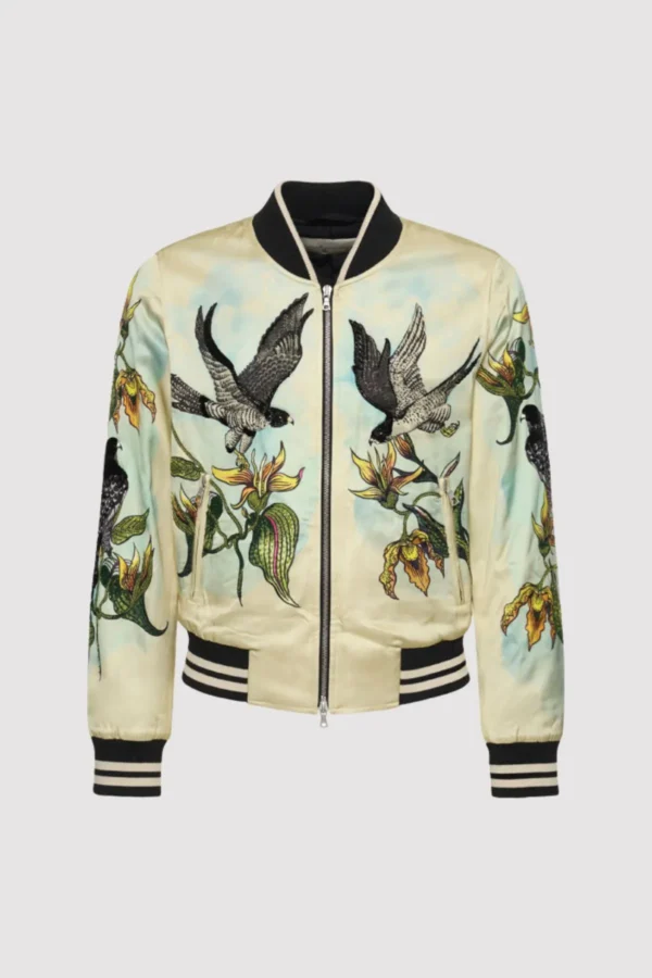John Legend Embellished Bird Print Bomber Jacket