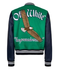 Off-White Eagle Logo W23 Green and Blue Varsity Jacket