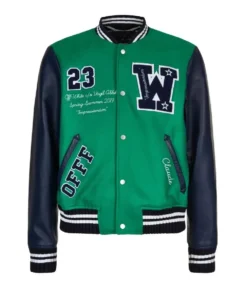 Off-White Eagle Logo W23 Green and Blue Varsity Jacket