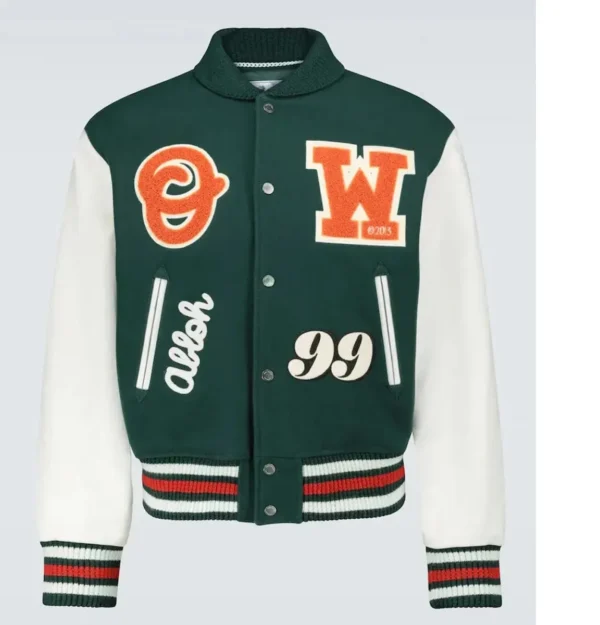 Off-White Green and White Varsity Jacket
