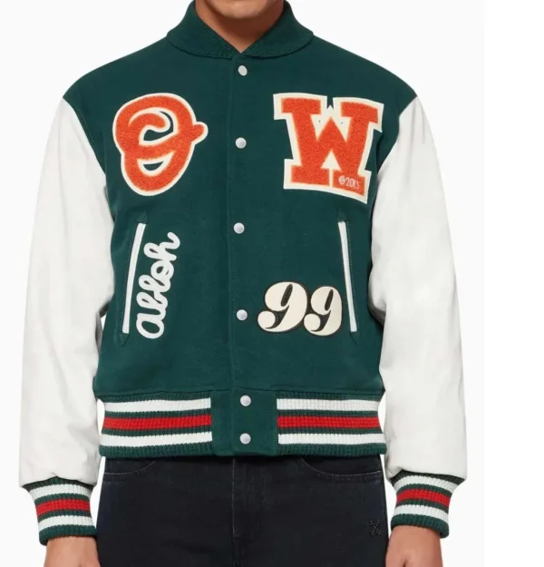 Off-White Green and White Varsity Jacket
