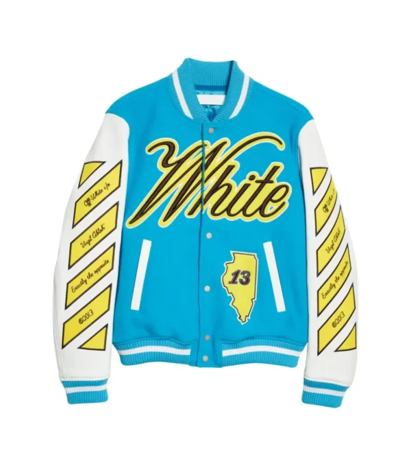 Off-White Sky Blue and White Varsity Jacket