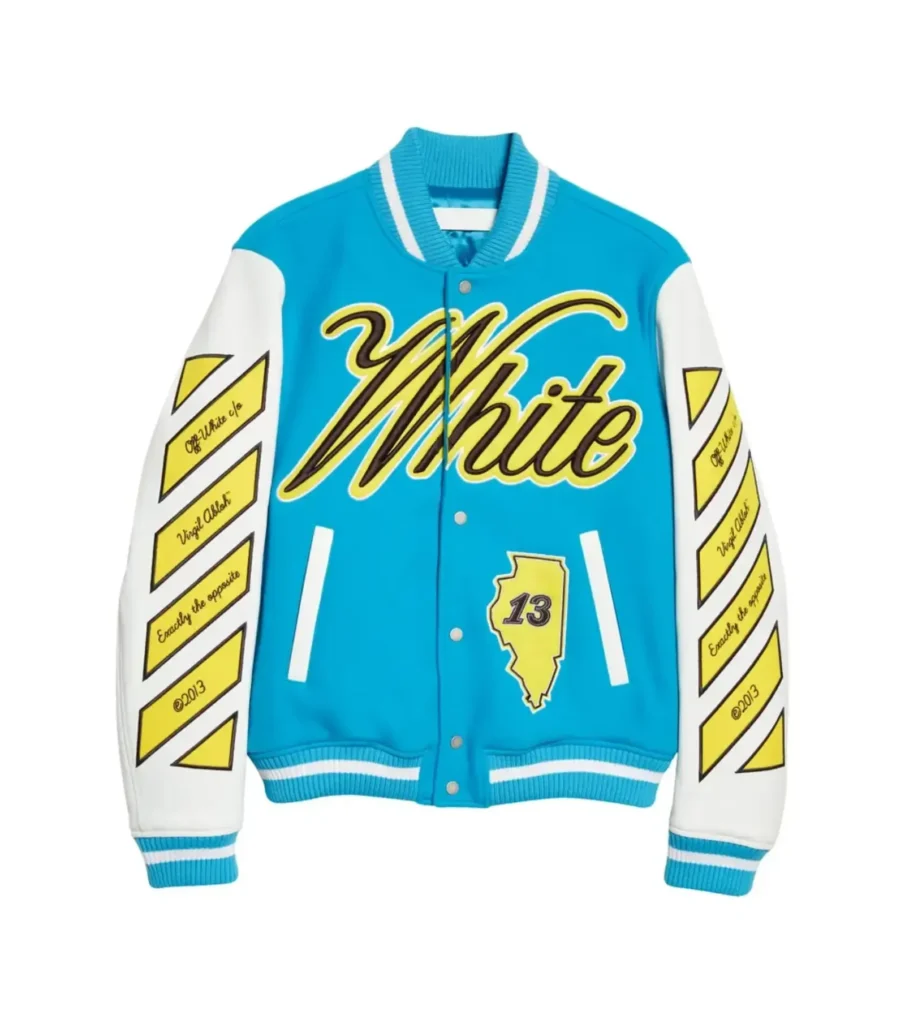 Off-White Sky Blue and White Varsity Jacket