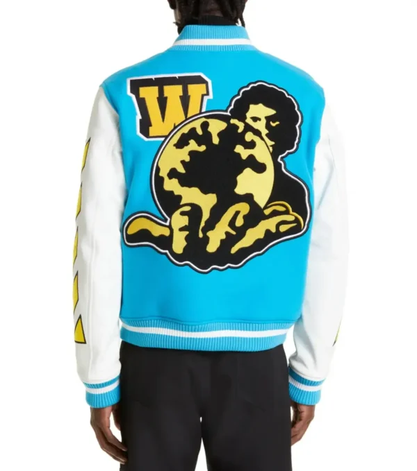 Off-White Sky Blue and White Varsity Jacket