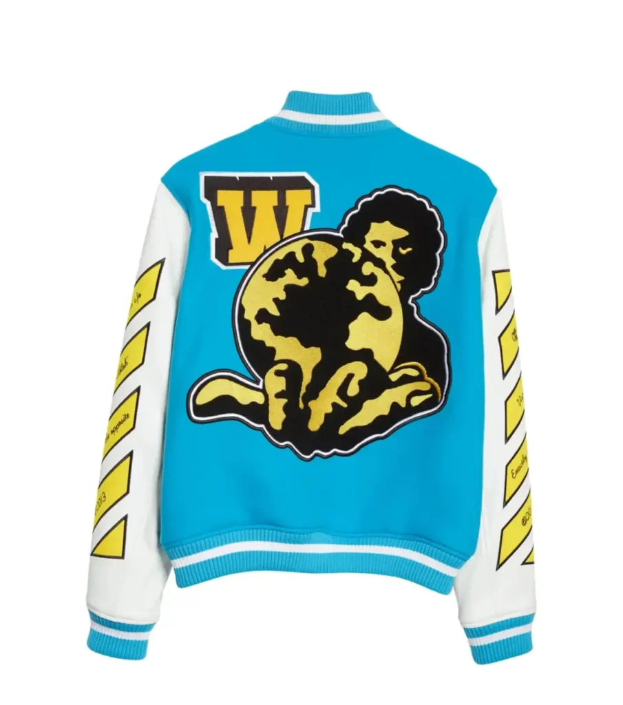 Off-White Sky Blue and White Varsity Jacket