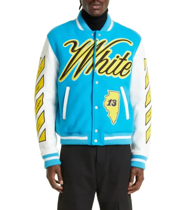 Off-White Sky Blue and White Varsity Jacket