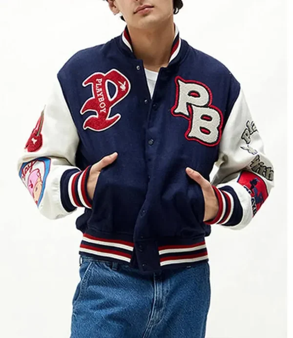 Playboy Championship Navy Blue And White Varsity Jacket