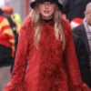 Taylor Swift Red Suede Leather Fur Coat