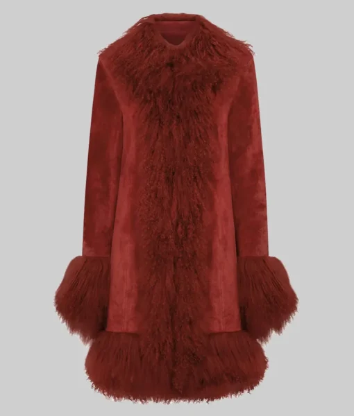 Taylor Swift Red Suede Leather Fur Coat