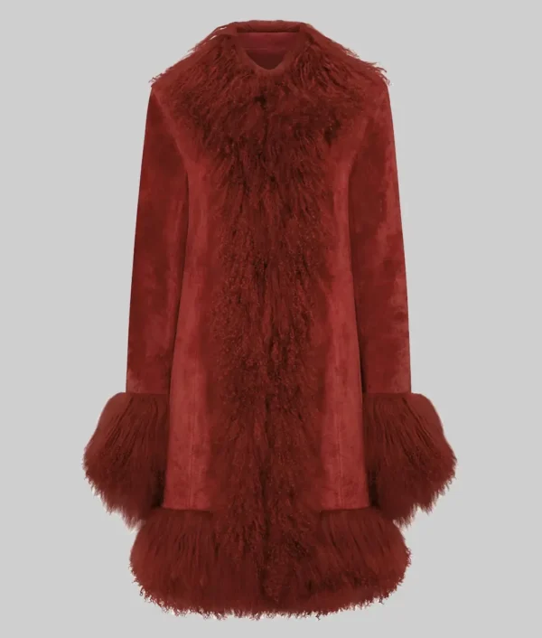Taylor Swift Red Suede Leather Fur Coat