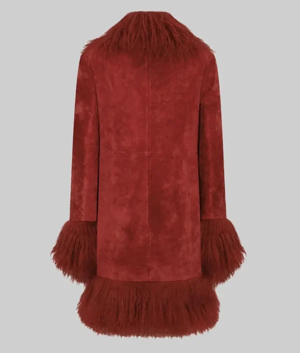 Taylor Swift Red Suede Leather Fur Coat