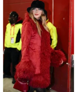 Taylor Swift Red Suede Leather Fur Coat