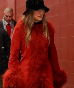 Taylor Swift Red Suede Leather Fur Coat