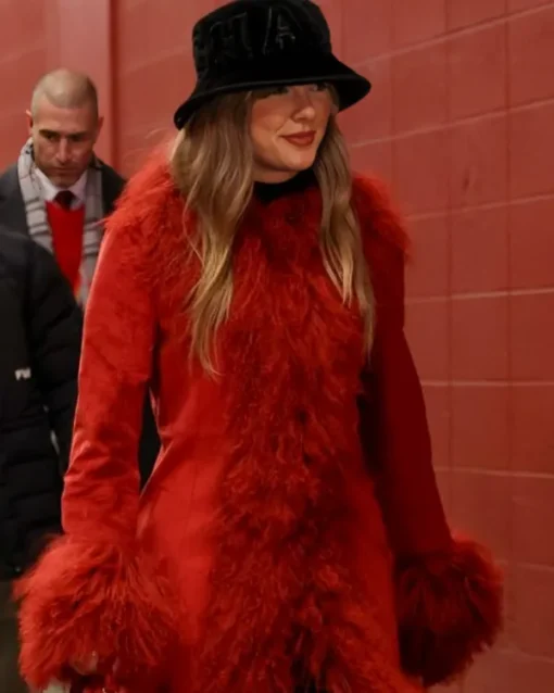 Taylor Swift Red Suede Leather Fur Coat