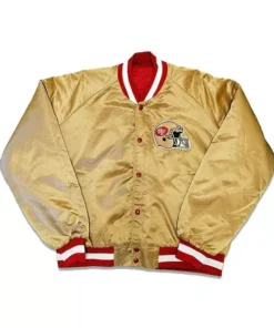 Vintage Forty Niners Starter Jacket a football helmet on it