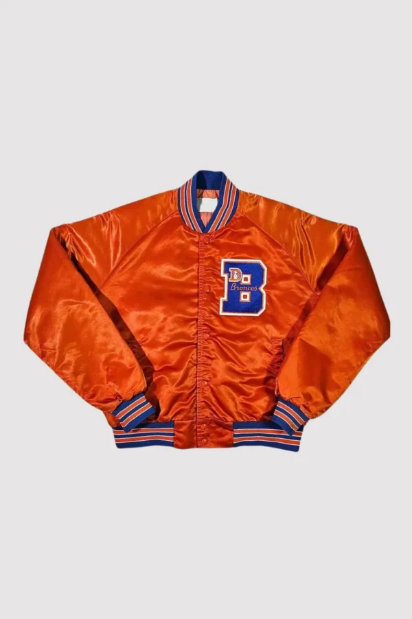 80’s Denver Broncos Orange Satin Varsity Jacket