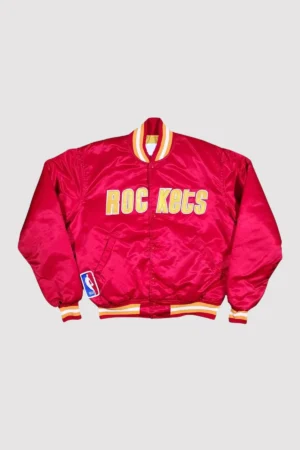 90’s Houston Rockets Red Satin Varsity Jacket