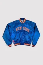 90’s New York Knicks Blue Satin Bomber Jacket