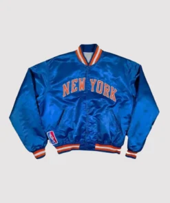 90’s New York Knicks Blue Satin Bomber Jacket