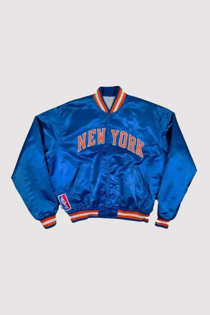 90’s New York Knicks Blue Satin Bomber Jacket