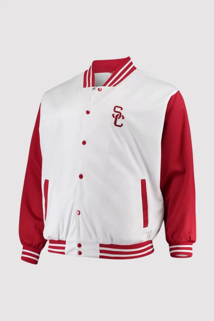 Birdseye USC Trojans Red and White Satin Varsity Jacket