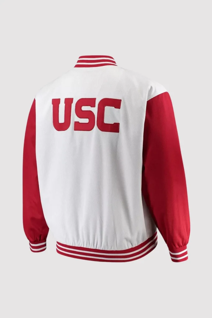 Birdseye USC Trojans Red and White Satin Varsity Jacket