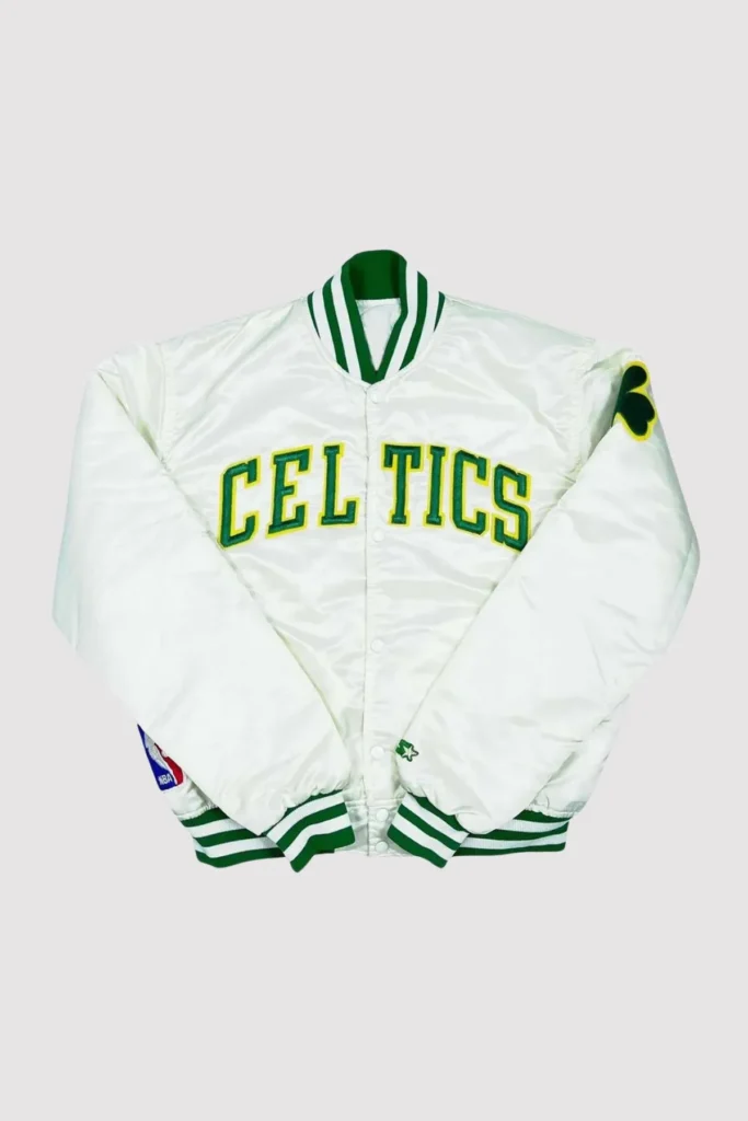 Boston Celtics 90’s White Satin Varsity Jacket