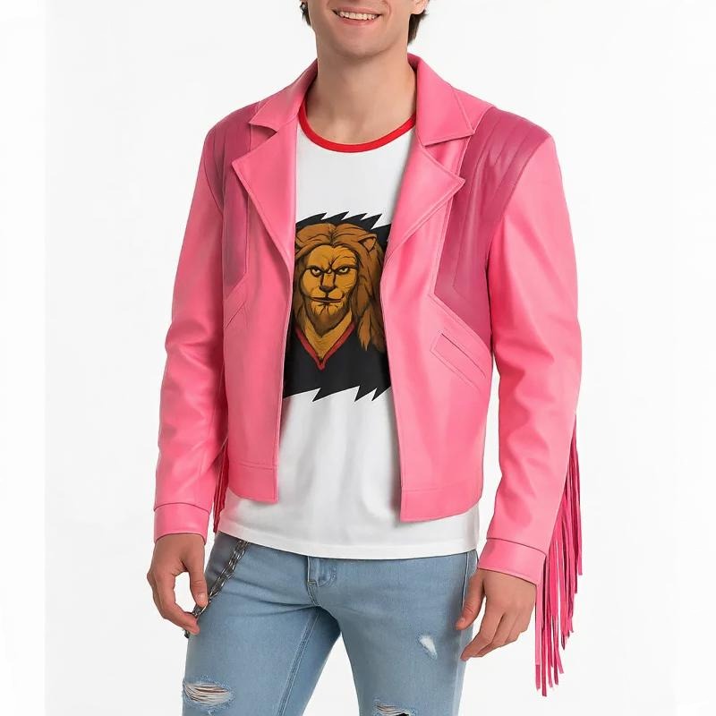 A Minecraft Movie 2025 Jason Momoa Pink Leather Jacket