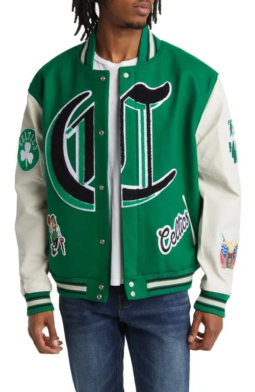 Boston Celtics Colour Block Bomber Varsity Jacket
