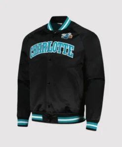 Charlotte Hornets Black Hardwood Classics Satin Varsity Jacket