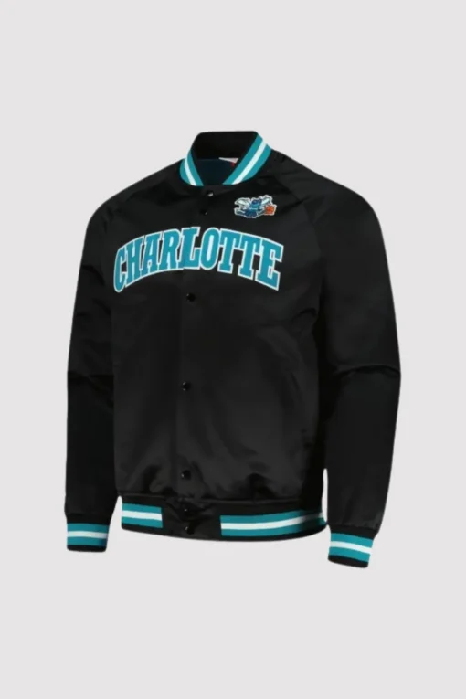 Charlotte Hornets Black Hardwood Classics Satin Varsity Jacket
