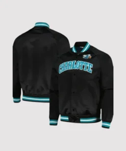 Charlotte Hornets Black Hardwood Classics Satin Varsity Jacket