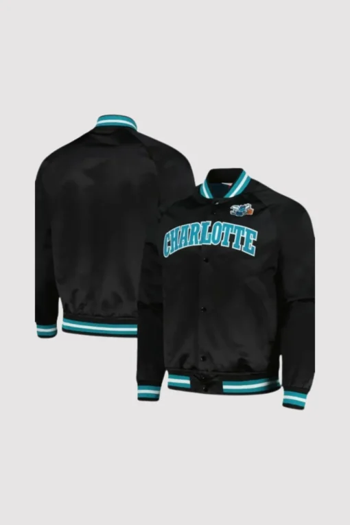 Charlotte Hornets Black Hardwood Classics Satin Varsity Jacket