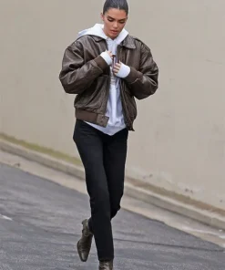 Kendall Jenner Dark Brown Leather Jacket